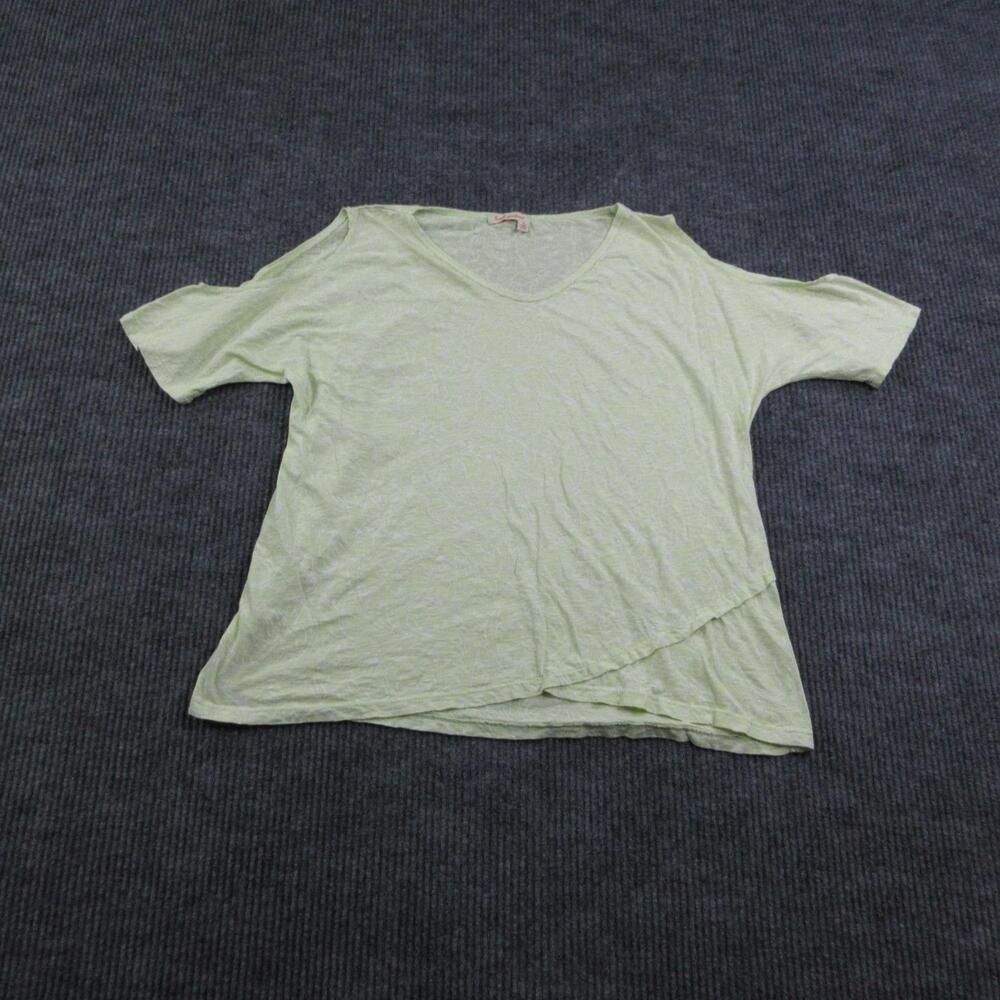 Fresh Produce Shirt Womens M Lt Green V-Neck Cold Shoulder Jersey Lightweight